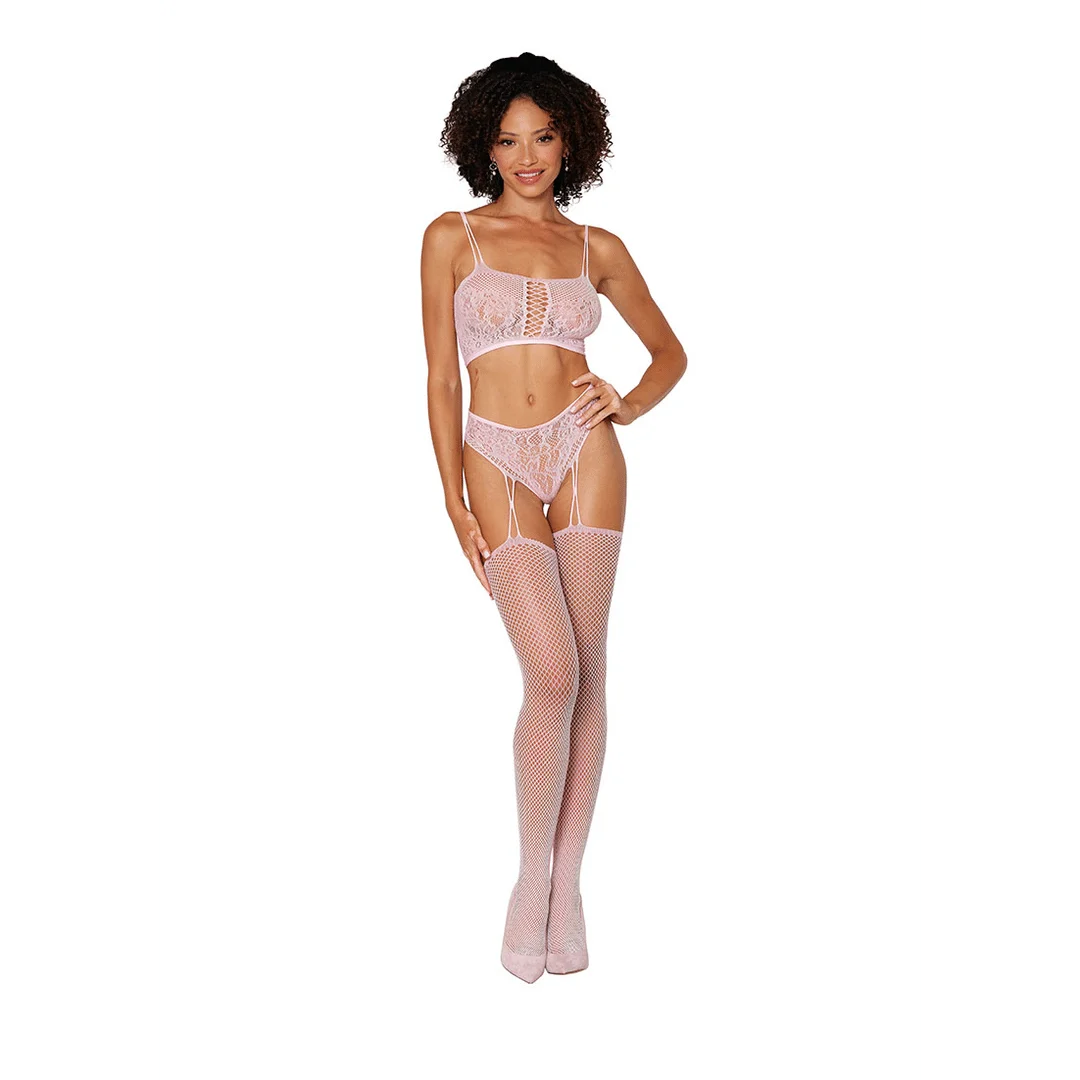 Netz Bodystocking als Strapsgürtel Set mit Spitze für eine verführerische Silhouette – Dreamgirl – Bild 2