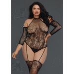 Fishnet Bodystocking mit hohem Kragen und freien Schultern für kurvige Frauen – Dreamgirl – Bild 2
