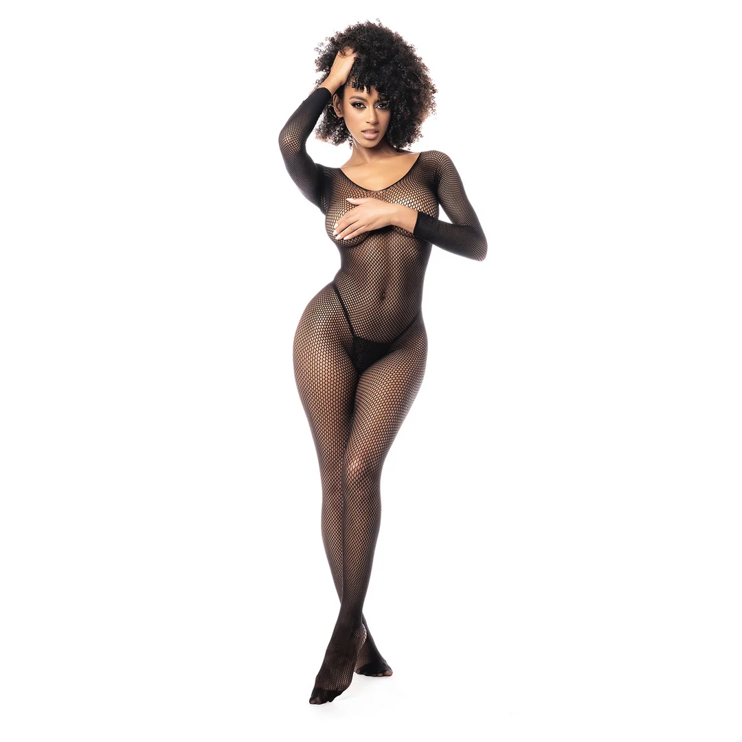 Mapalé Bodystocking aus Netzstoff mit langen Ärmeln in Schwarz – Bild 5