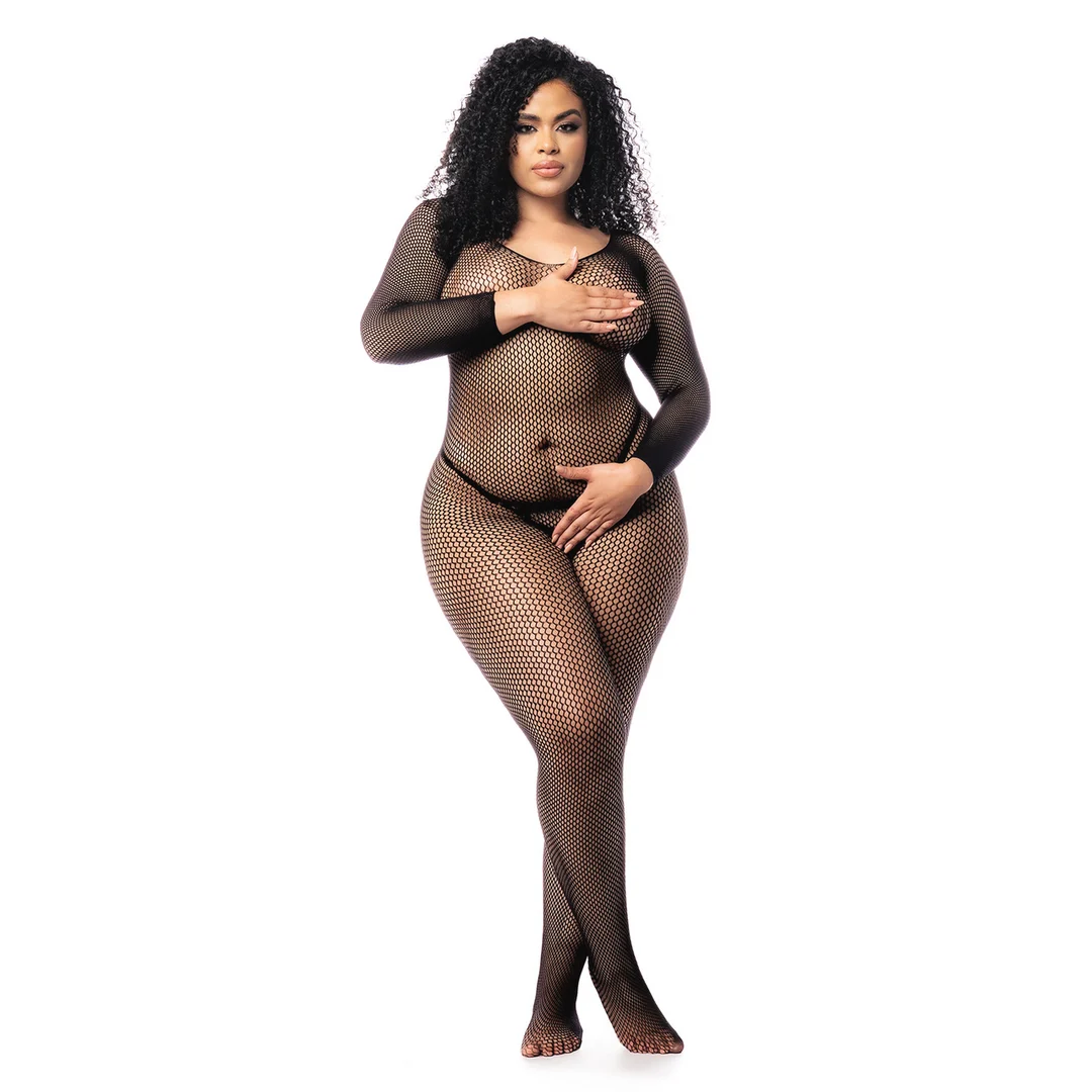 Mapalé Bodystocking aus Netzstoff mit langen Ärmeln in Schwarz – Bild 2