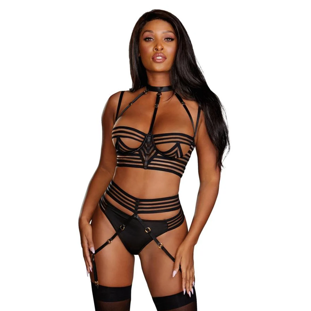 Dreamgirl gestreiftes Lingerie Set mit Strapsgürtel – Bild 6