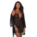 Dreamgirl Stretch Mesh Negligé und Morgenmantel Set, S