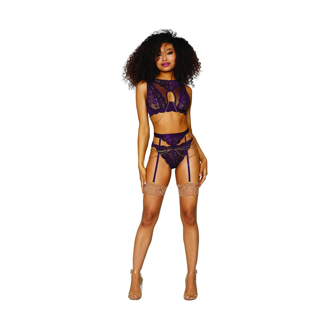 Lingerie Set mit Strumpfhaltern und goldenen Ketten für einen sinnlichen Look | SexyPlus – Bild 4