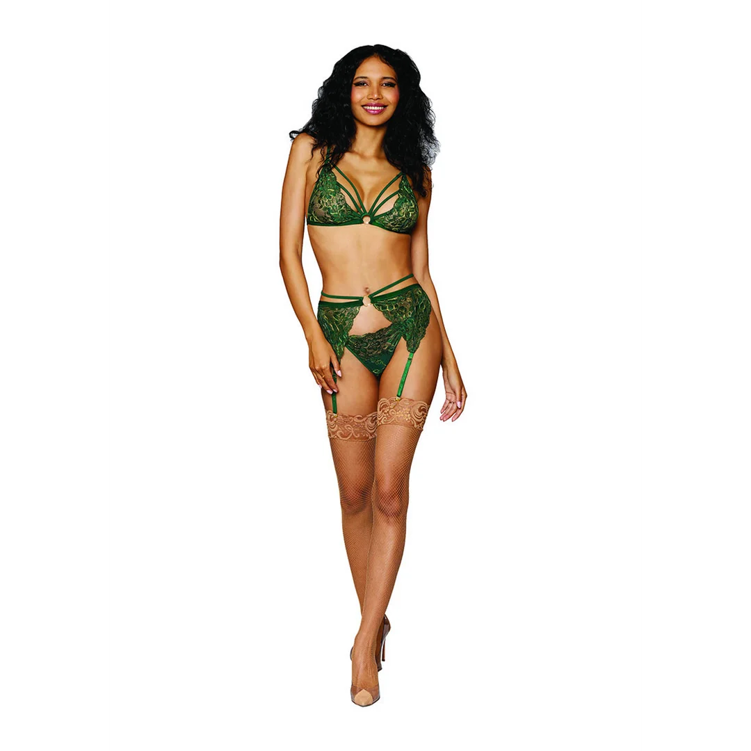Lingerie Strumpfhalter Set mit metallischer Kordelspitze für kurvige Silhouetten – LIN – Bild 4