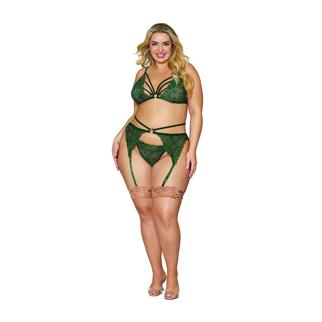 Lingerie Strumpfhalter Set mit metallischer Kordelspitze für kurvige Silhouetten – LIN – Bild 2