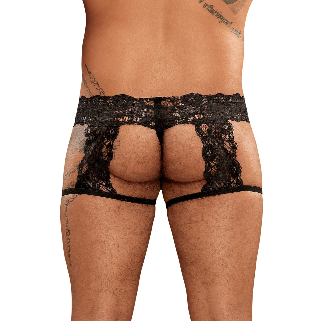176178BKLX-5 Male Power Strapshorts mit Blumen Spitze – Bild 1