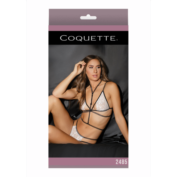 Coquette Spitzenbralette, Slip und Harness mit offenem Schritt
