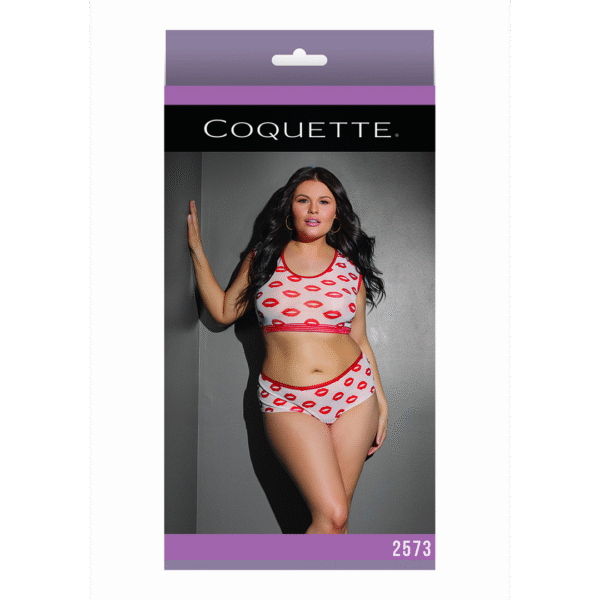 Coquette Crop Top und Shorts mit Lippenprint