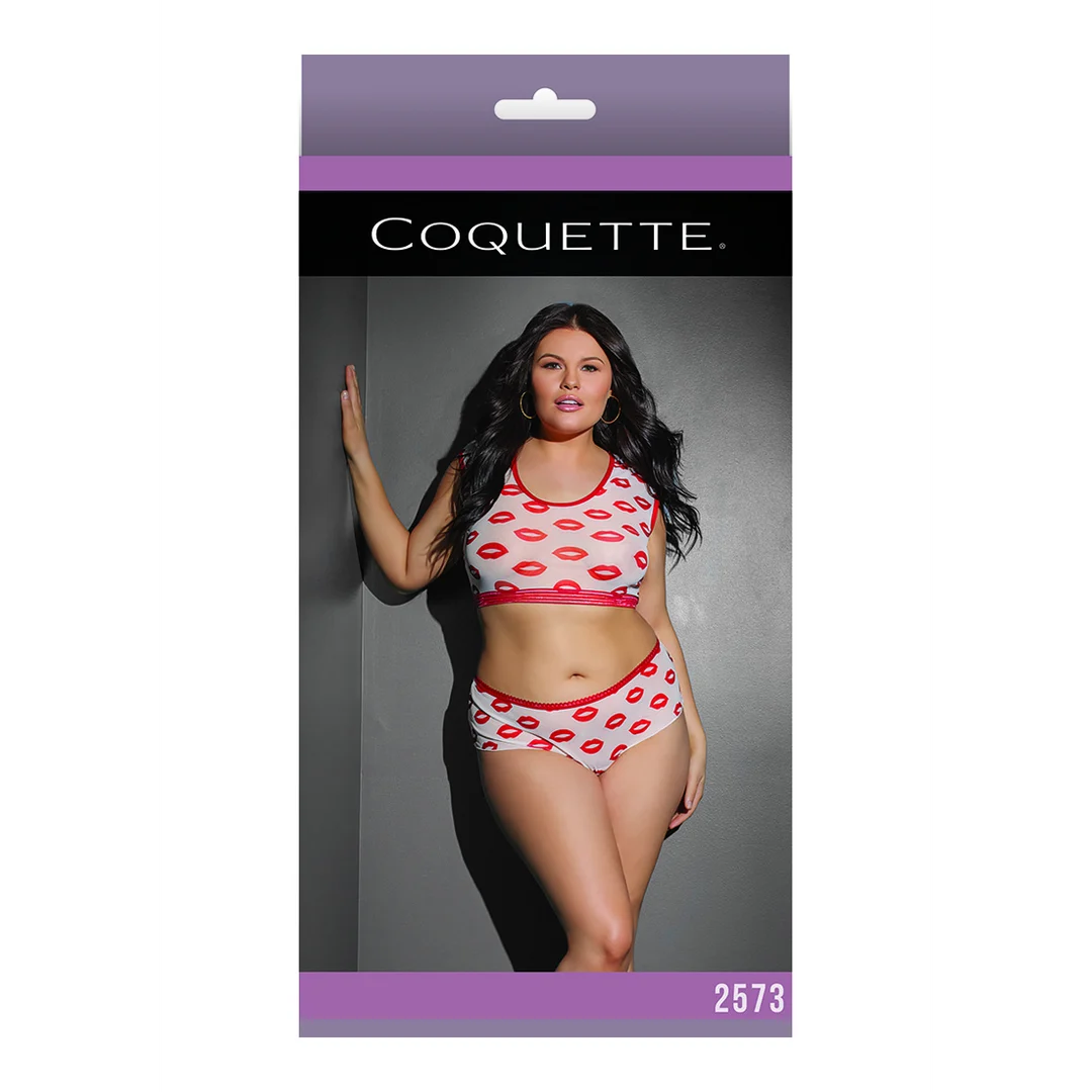 2573WHT-OSXL-2 Coquette Crop Top und Shorts mit Lippenprint – Bild 1