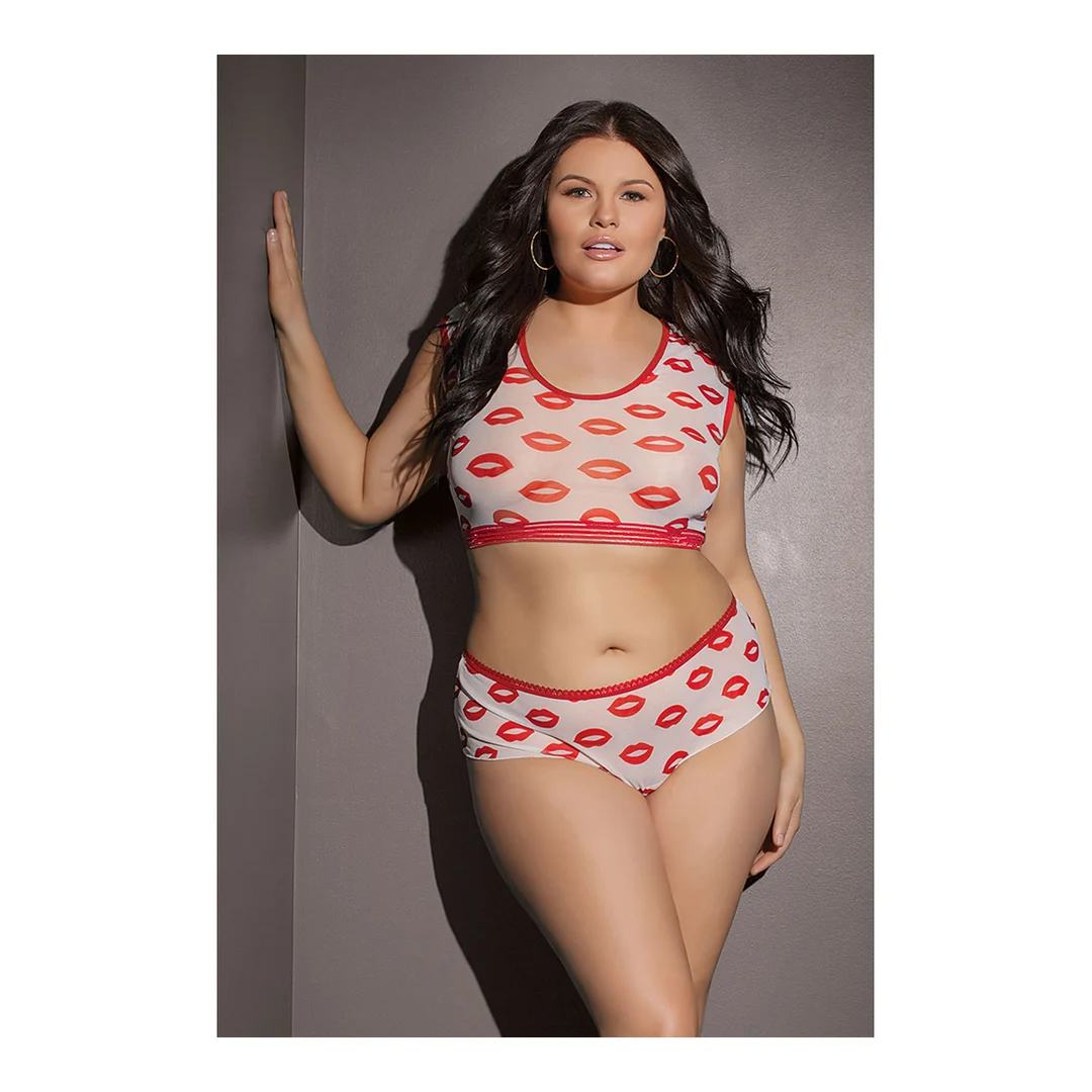 Coquette Crop Top und Shorts mit Lippenprint – Bild 2