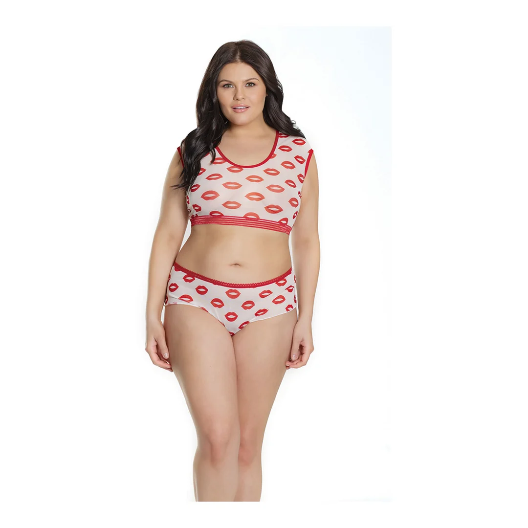 Coquette Crop Top und Shorts mit Lippenprint – Bild 3