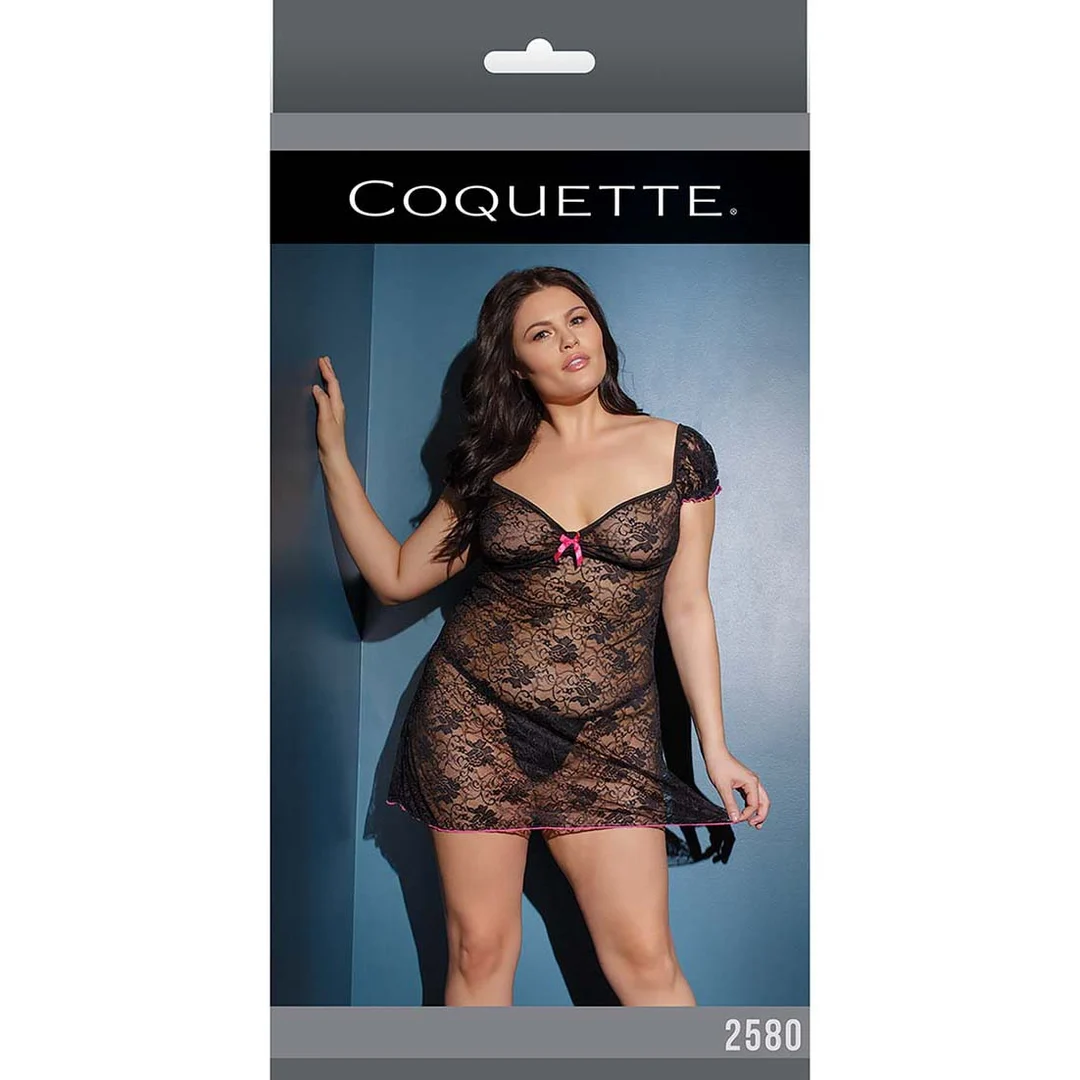 2580BL-PN-OSX-2 Spitzen Babydoll in Plus Size mit rosafarbenen Details und Schleife für kurvige Silhouetten – SexyPlus – Bild 1