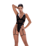Mapalé schwarzer Body mit Mesh und Kunstlederdetails – Bild 9