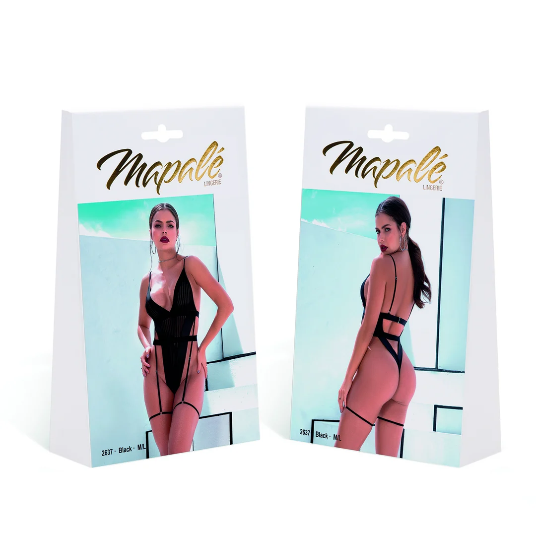 Mapalé schwarzer Body mit Mesh und Kunstlederdetails – Bild 7