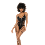 Wetlook Body mit Lederoptik und Tüll, sexy Lingerie für Abendlooks – LIN – Bild 3
