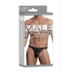 Male Power Satin Spandex Bong String, Schwarz