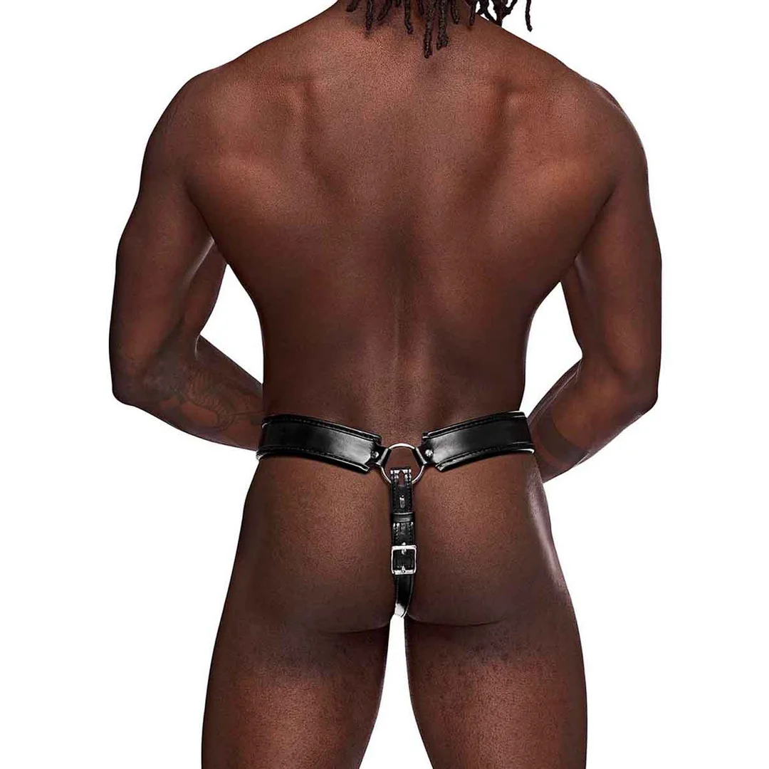 542266BK1S-2 Herrenstring mit Chastity Cage und Kunstleder Pouch für einen kinky Look – Male Power – Bild 1