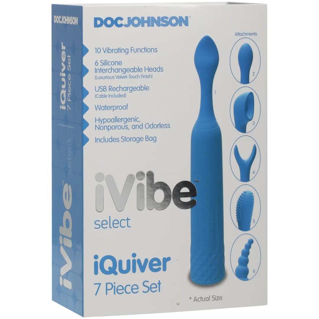 Mini Vibrator mit 6 austauschbaren Aufsätzen und 10 Einstellungen – iVibe Select iQuiver (Periwinkle/Red Velvet) Doc Johnson – Bild 1