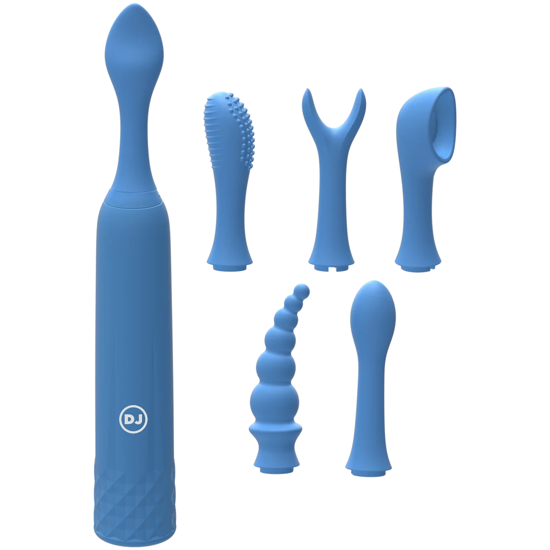 Mini Vibrator mit 6 austauschbaren Aufsätzen und 10 Einstellungen – iVibe Select iQuiver (Periwinkle/Red Velvet) Doc Johnson – Bild 2