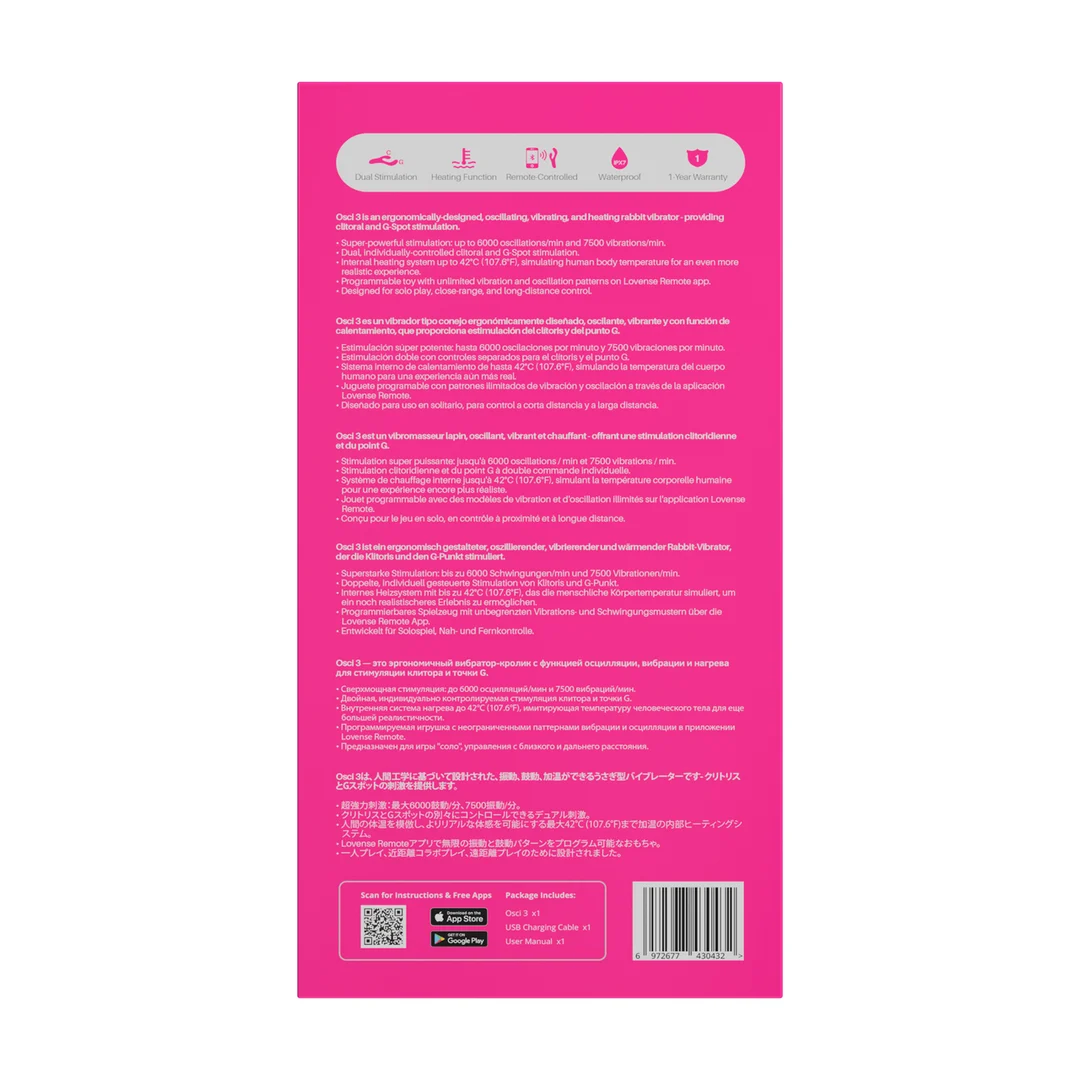 Rabbit Vibrator mit Oszillation, Wärmefunktion und Fernbedienung – Lovense, pink Lovense – Bild 2