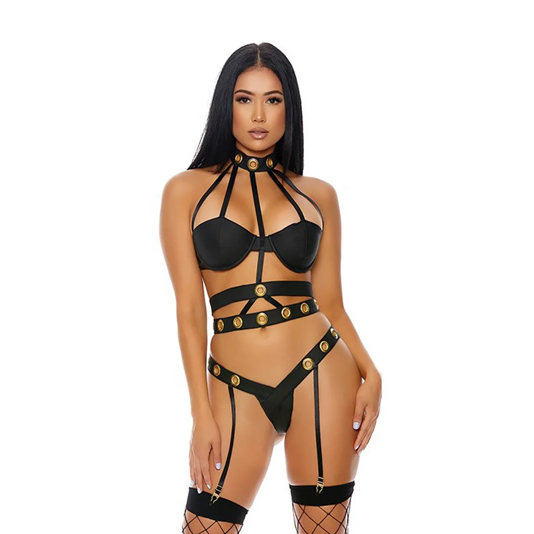 Dessous Set mit Riemen, Neckholder und Strapshaltern für einen verführerischen Look, Forplay – Bild 3