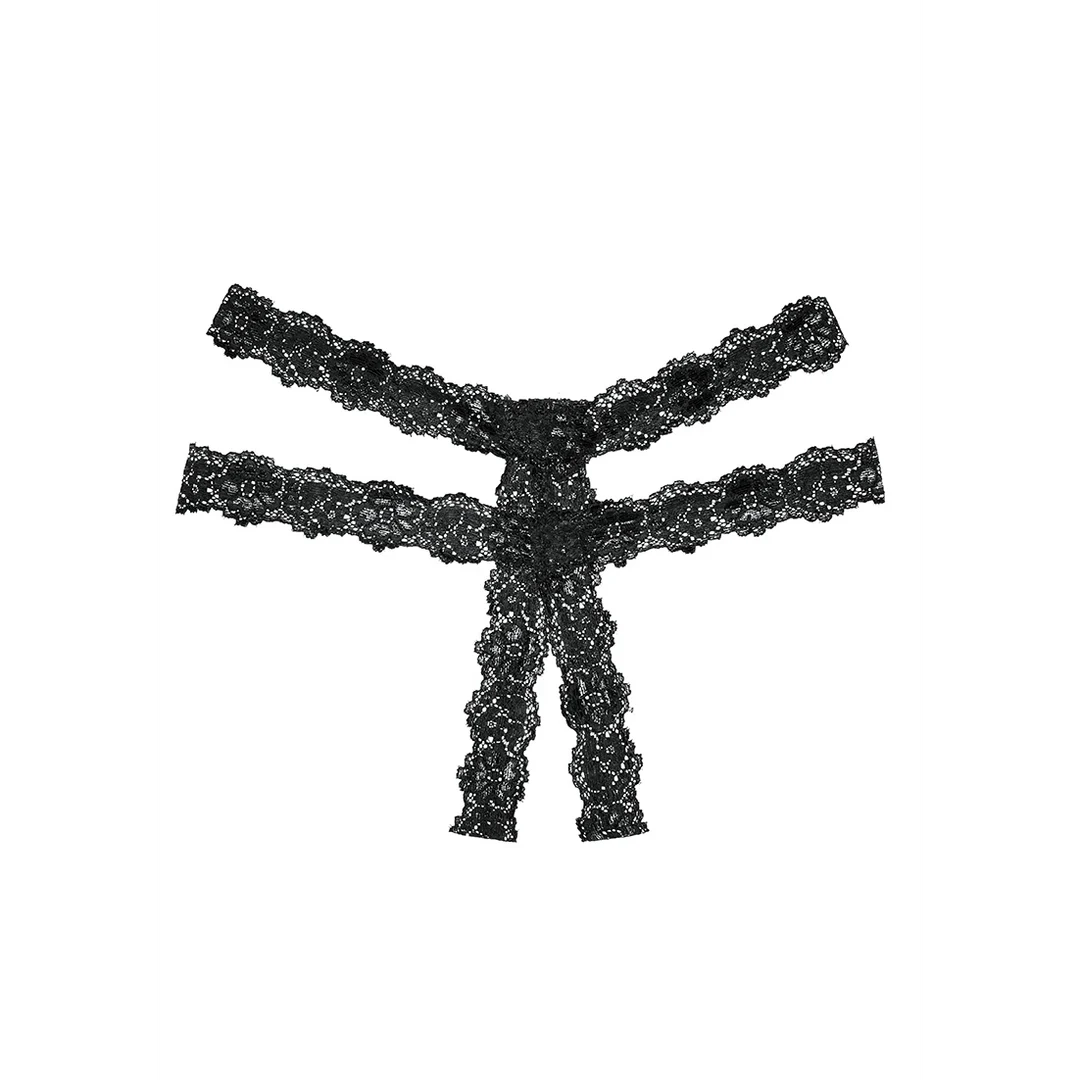 A1004BLK-OS-11 Slip mit offenem Schritt und doppelter Spitzenschicht für einen verführerischen Look – LIN – Bild 1