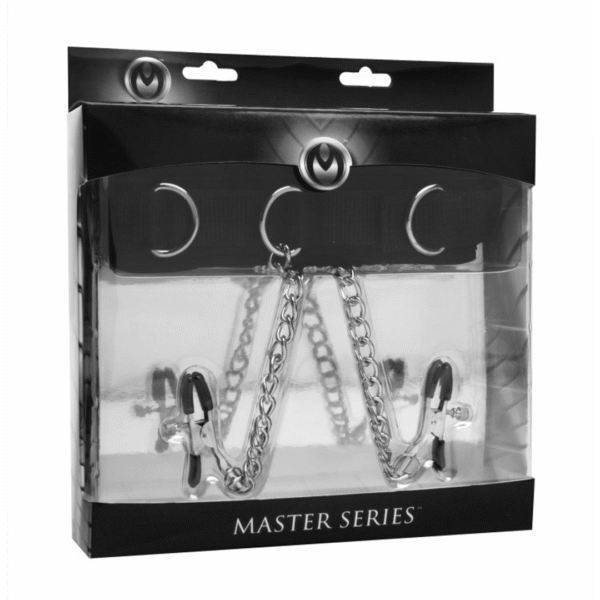 XR Brands Submission Halsband mit Brustwarzenklemmen
