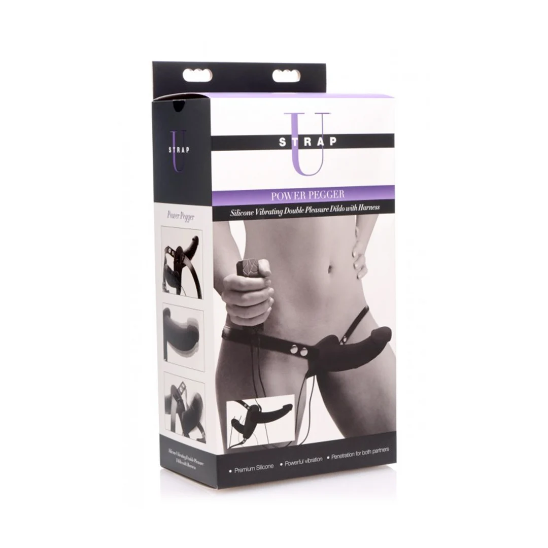 Strap on mit verstellbarem Harness – Supreme Pleasure – Vibrierender Doppeldildo mit Harness – Bild 1