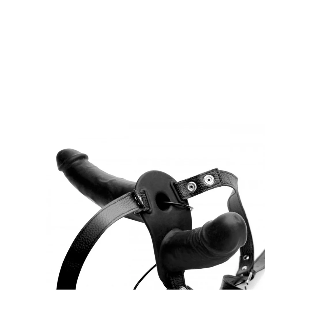 Strap on mit verstellbarem Harness – Supreme Pleasure – Vibrierender Doppeldildo mit Harness – Bild 6
