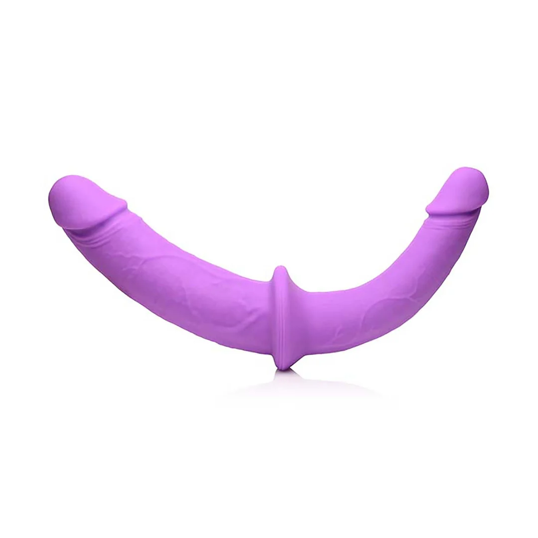 Strap on mit verstellbarem Gurt: Double Charmer, doppelter Silikondildo mit Harness – Bild 5