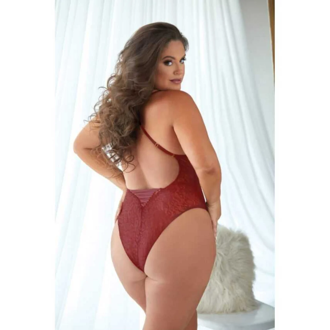ALL4-41032X3X-5 Allure Spitzen Teddy mit Leopardenmuster in Rubinrot – Bild 1