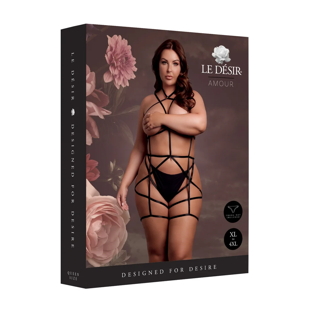 AMR005BLKOSX-2 Curvy Body mit offenen Cups und Strapshaltern für verführerische Kurven – LIN – Bild 1
