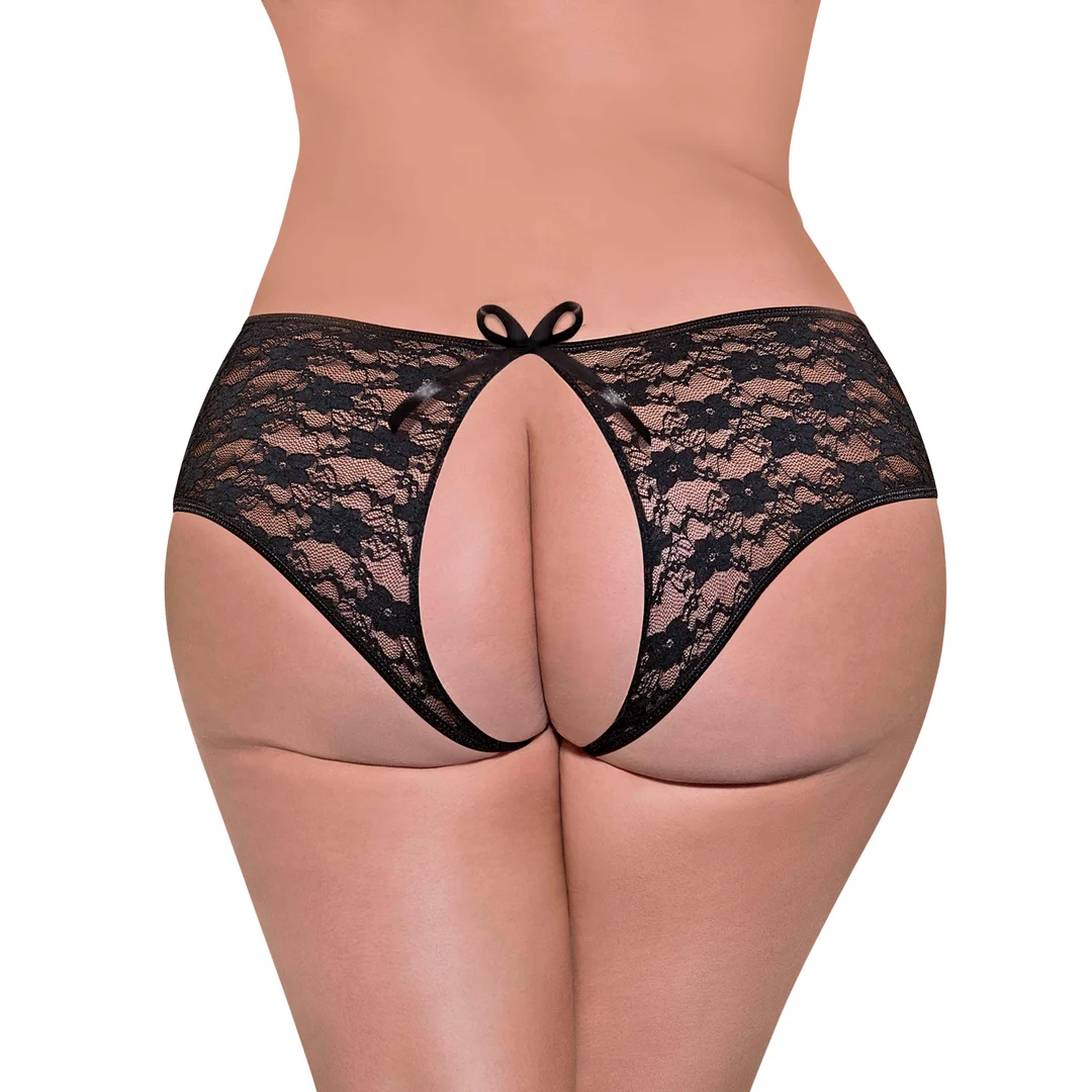 B303BLK2XL-5 Offener Spitzenslip mit geteilter Rückseite für einen verführerischen Look – Magic Silk – Bild 1
