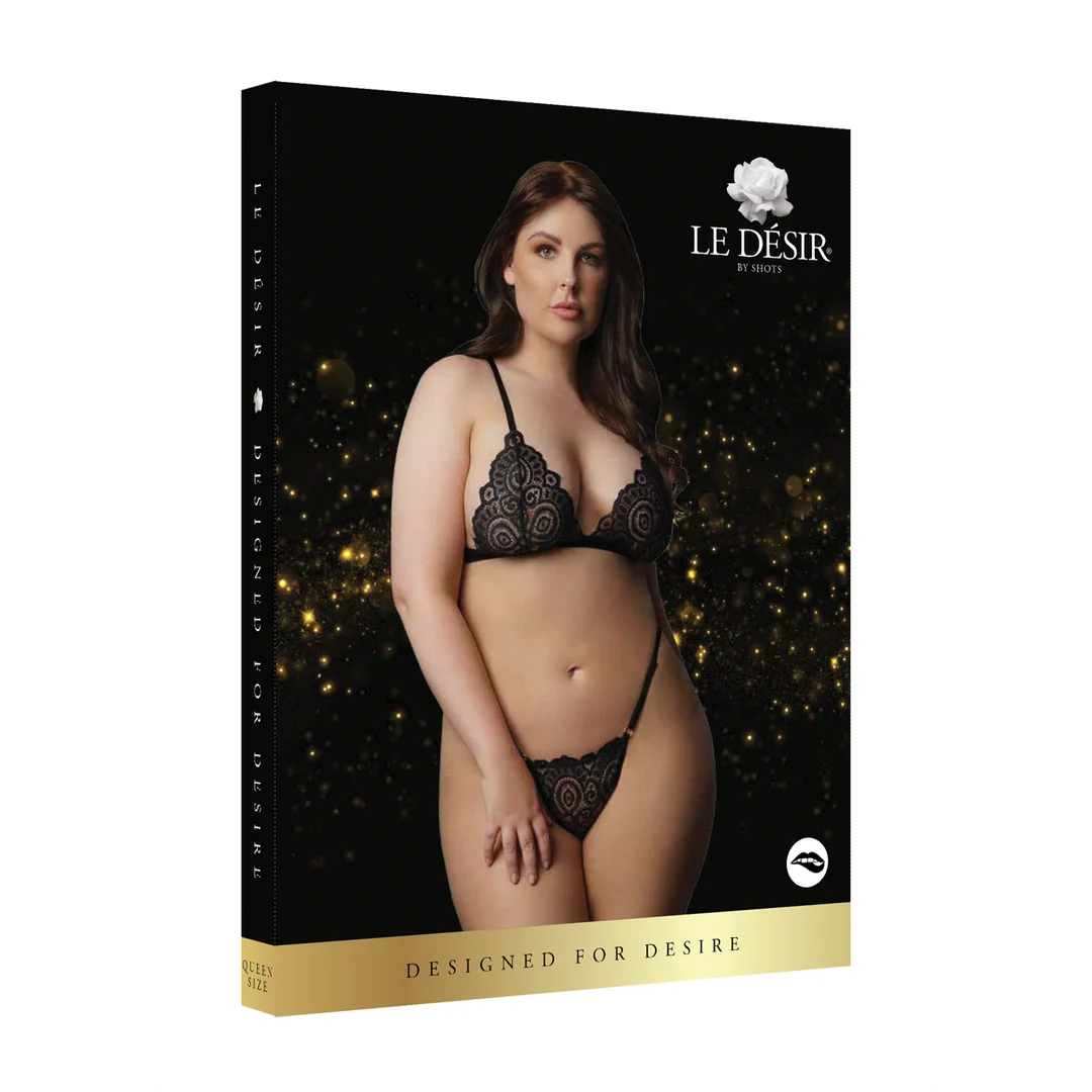 Kurviges Dessous Set aus Spitze und Samt mit verführerischer Passform in großen Größen, LIN – Bild 1
