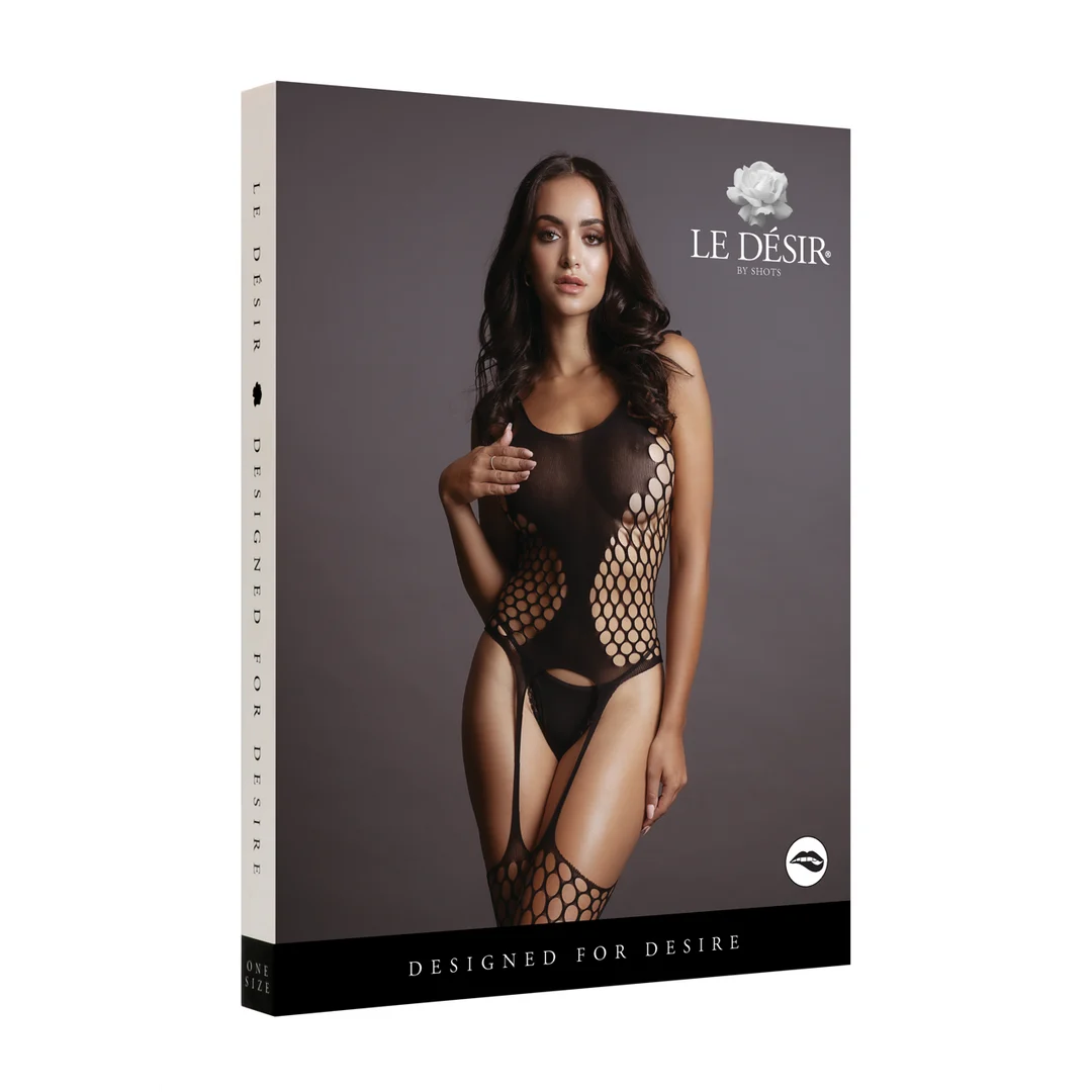 Netz Body mit Strumpfhalter Stil und breiter Netzoptik für kurvige Silhouetten – LIN – Bild 7