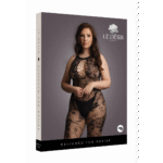 Bodystocking für kurvige Figuren mit hohem Spitzenkragen und offenem Schritt – LIN