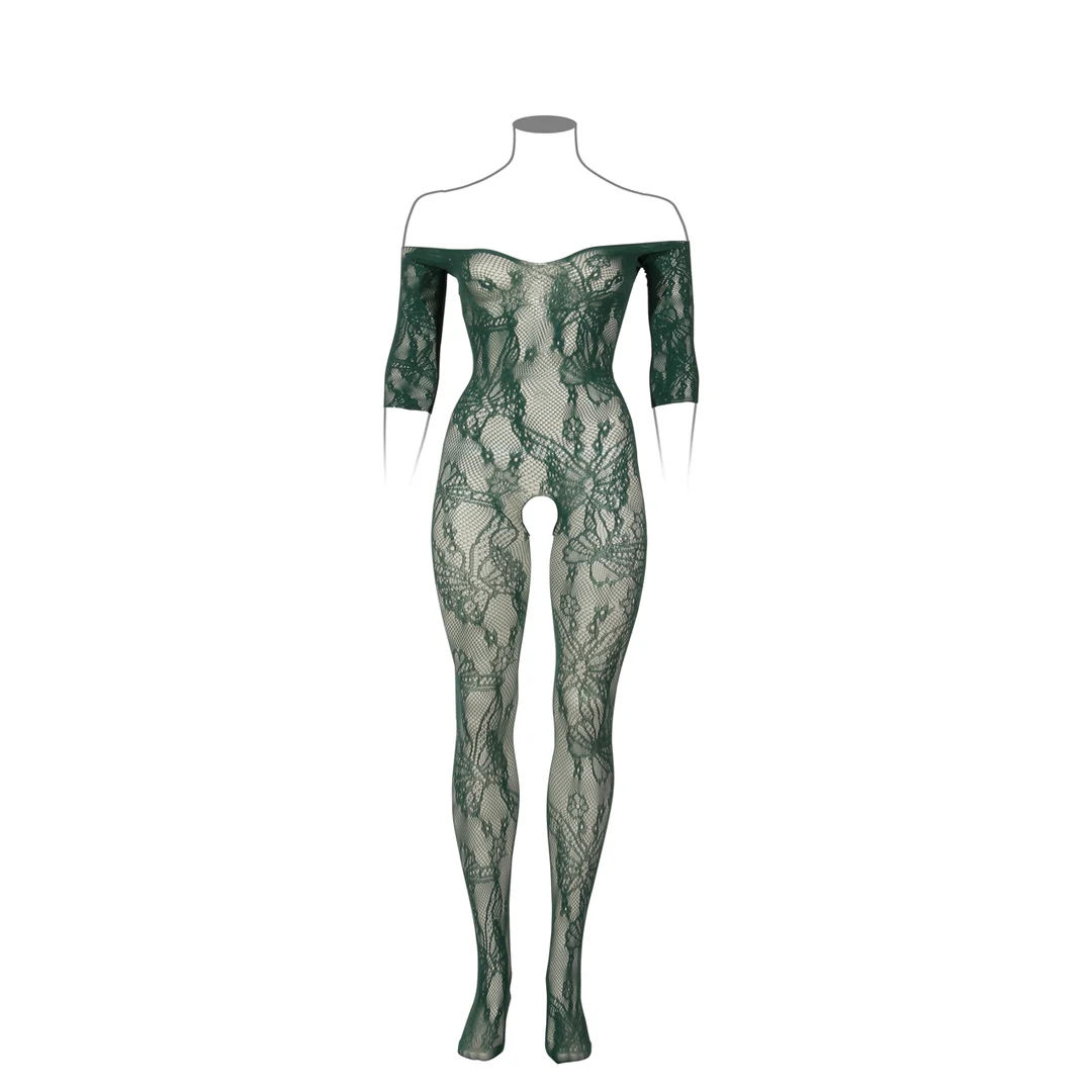 Bodystocking aus Spitze mit langen Ärmeln und offenem Schritt für kurvige Silhouetten | LIN – Bild 4