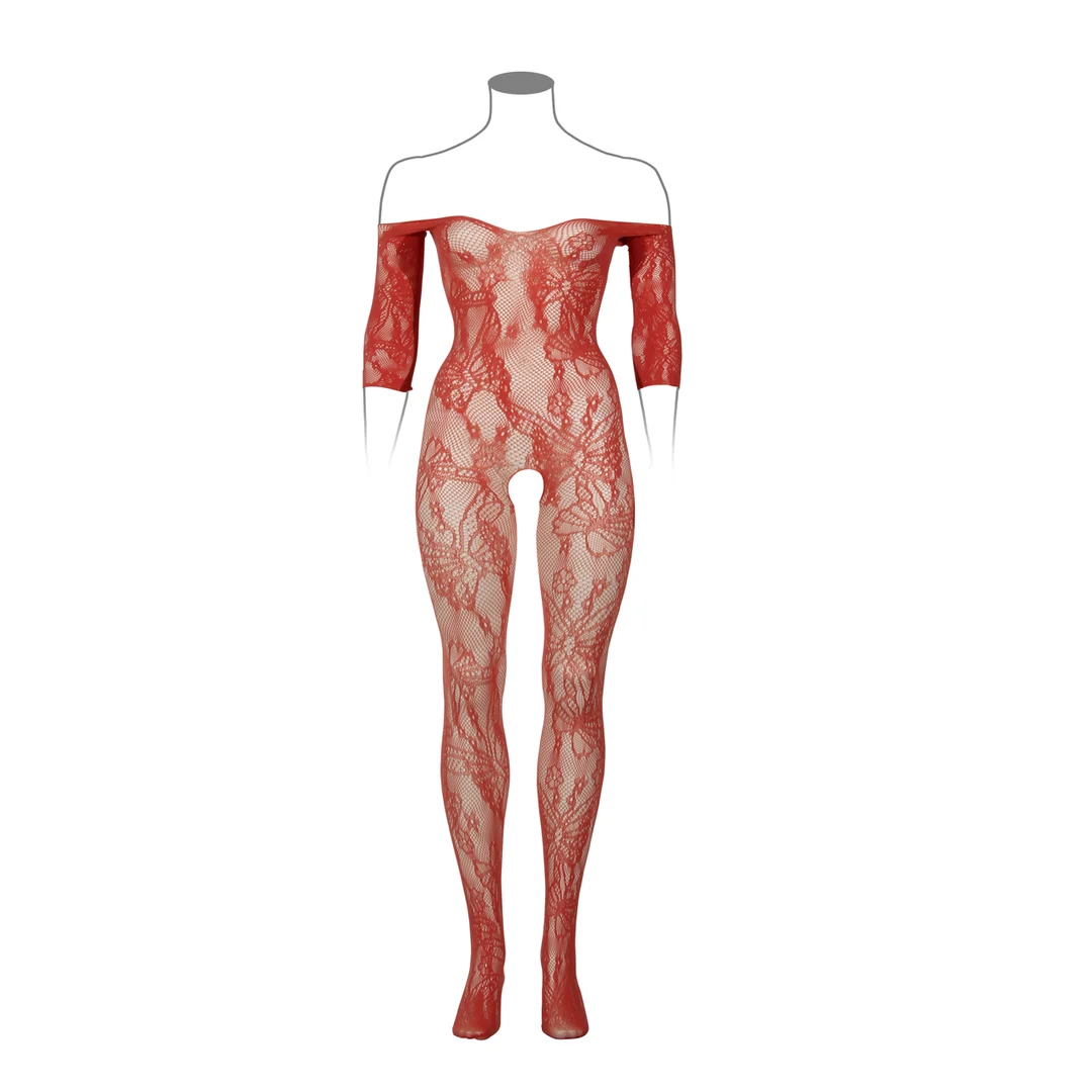 Bodystocking aus Spitze mit langen Ärmeln und offenem Schritt für kurvige Silhouetten | LIN – Bild 12