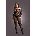 Schulterfreier Bodystocking aus Spitze und Netzmaterial für kurvige Figuren – OSX – Bild 3