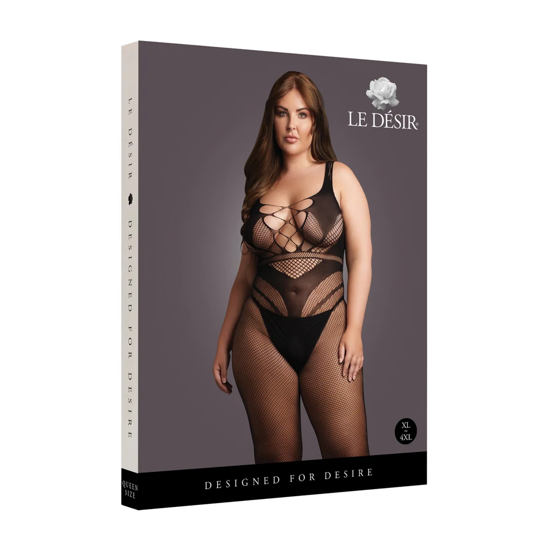 DES058BLKOSX-2 Netz Bodystocking mit betonten Linien für kurvige Figuren – OSX – Bild 1