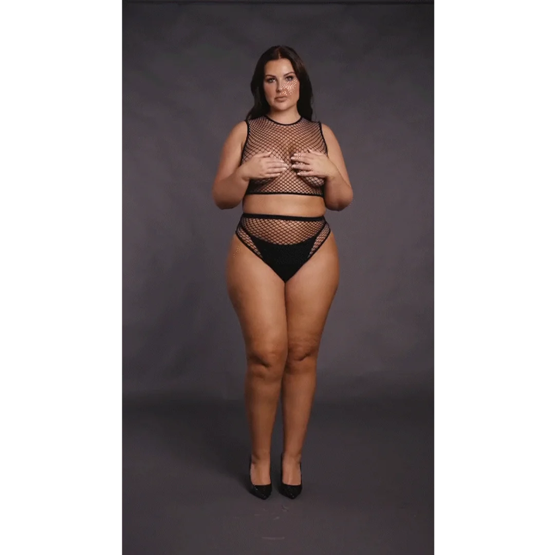 Sinnliches Lingerie Set mit Netz Crop Top und offenem Schritt für kurvige Körper – OSX – Bild 6