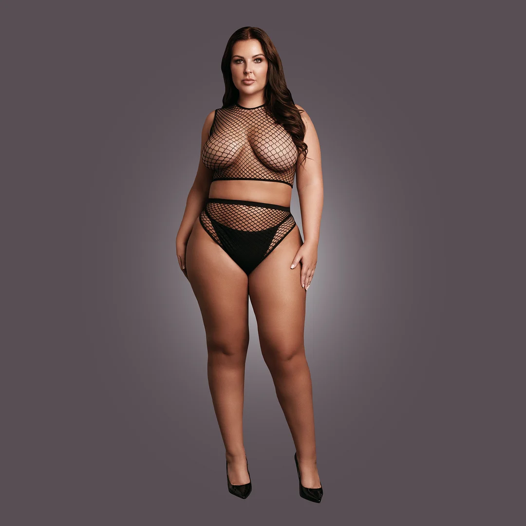 Sinnliches Lingerie Set mit Netz Crop Top und offenem Schritt für kurvige Körper – OSX – Bild 4