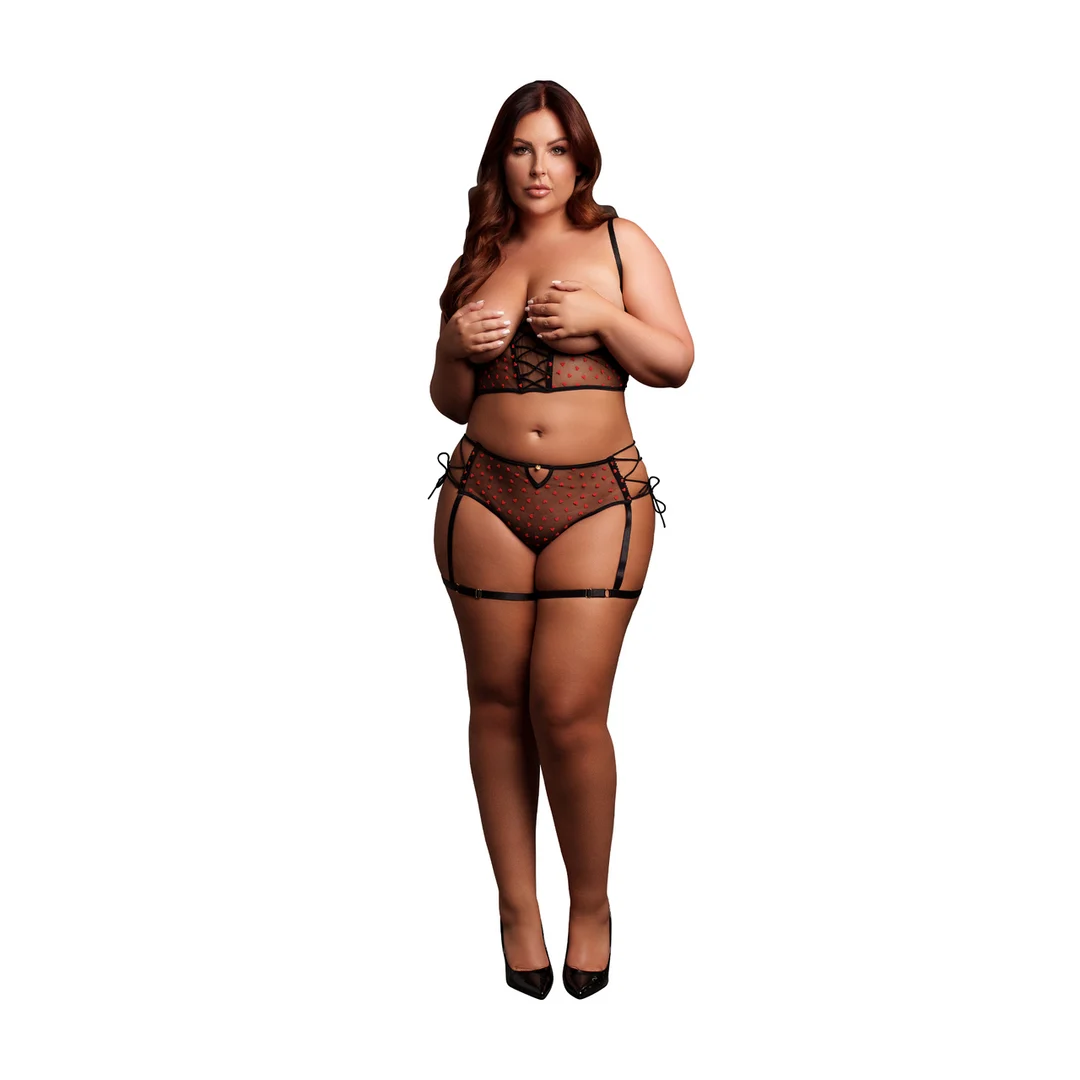 Curvy Lingerie Set mit offenem Bügel BH und Schnürdetails für einen verführerischen Look – LIN – Bild 4