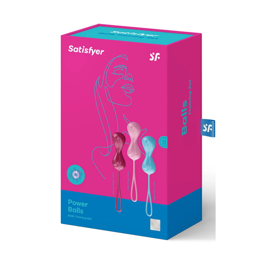 J01510-2 Beckenbodentrainer mit variablen Gewichten, Power Balls, Kegel Balls, 3 Stück, türkis, rot und pink – Bild 1