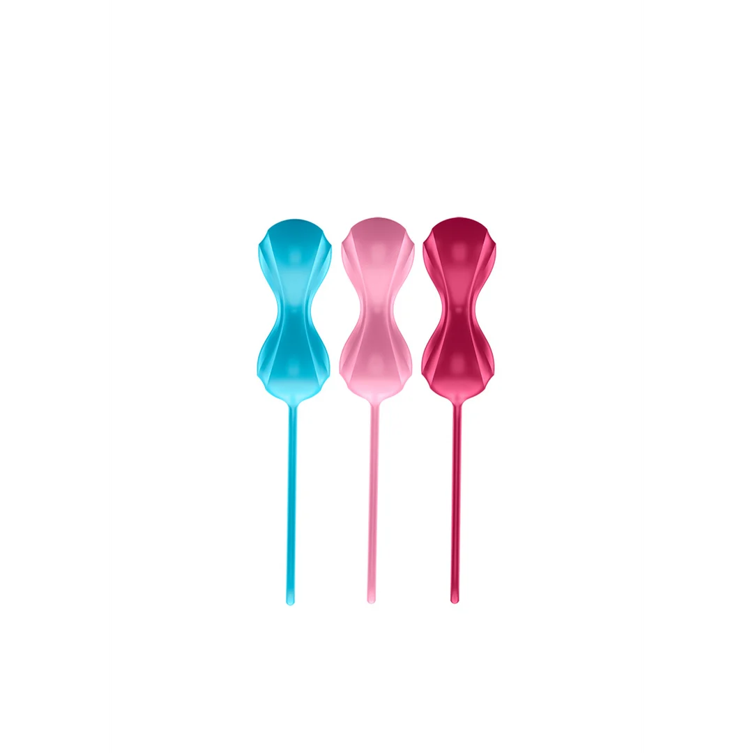 Beckenbodentrainer mit variablen Gewichten, Power Balls, Kegel Balls, 3 Stück, türkis, rot und pink – Bild 3