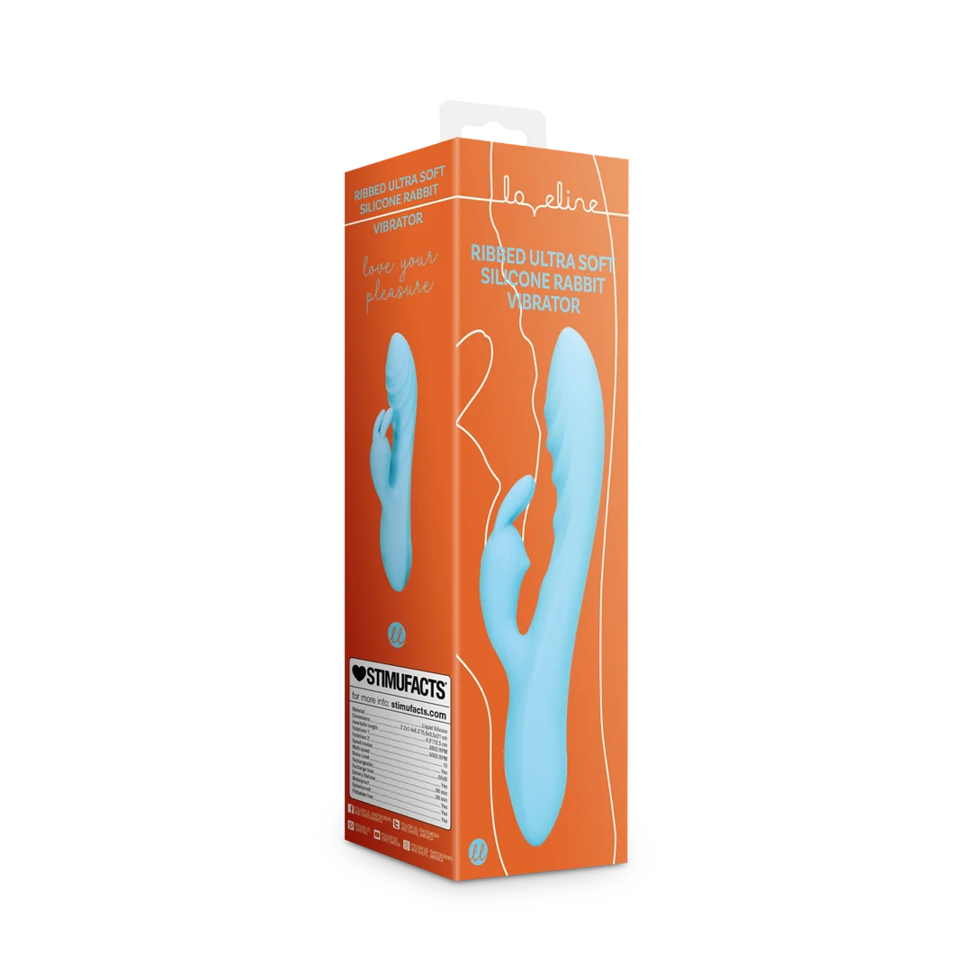 LOVE006BLU-2 Loveline gerippter Silikon Rabbit Vibrator – Bild 1