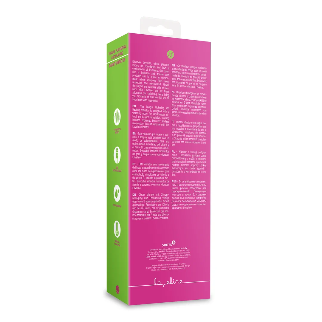 Rabbit Vibrator mit beweglicher Zunge und Wärmefunktion – Loveline by Shots Exuberant Pink Loveline by Shots – Bild 8