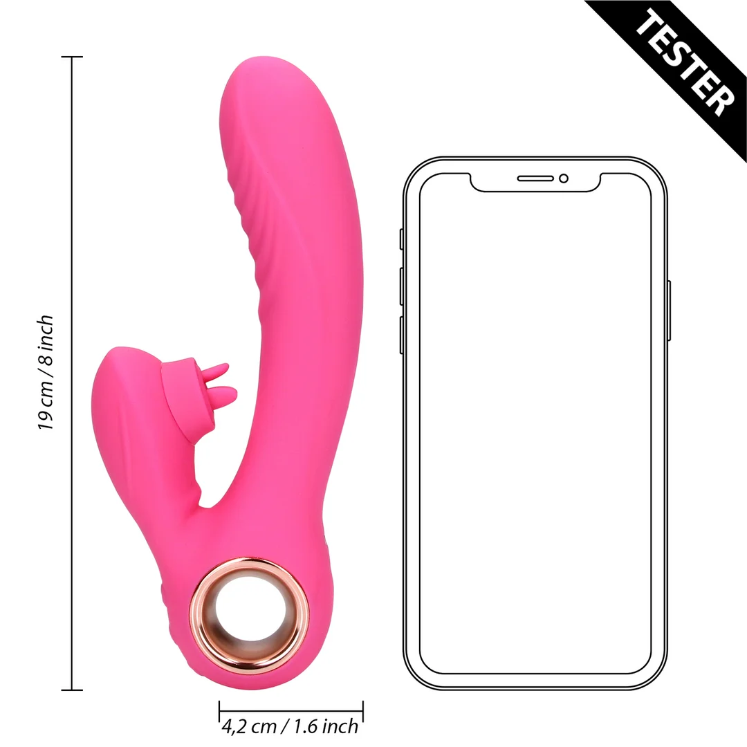 Rabbit Vibrator mit beweglicher Zunge und Wärmefunktion – Loveline by Shots Exuberant Pink Loveline by Shots – Bild 5