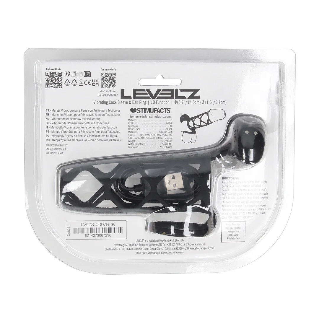 Levelz by Shots Vibrationspenishülle mit Hodenring, schwarz – Bild 2