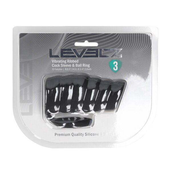 Levelz by Shots gerippte Silikon Penis Sleeve mit Vibration und Ballring, Schwarz